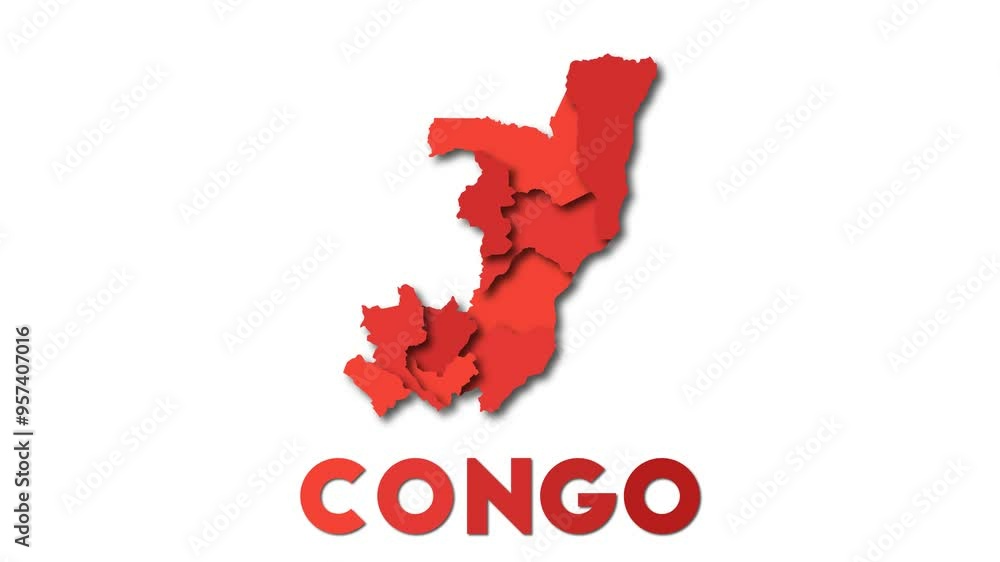 Poster congo map showing regions. animated country map with title. 4k resolution animation.