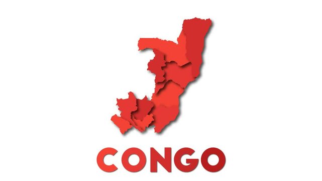 Congo map showing regions. Animated country map with title. 4K resolution animation.