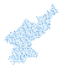 Obraz premium North Korea dot map. Country digital style shape. North Korea vector image. Country shape blue circular dots. Trending vector illustration.