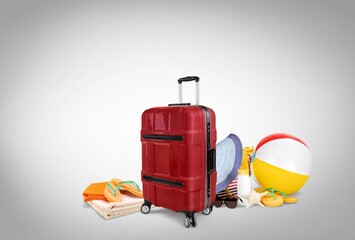 Creative collage of travel baggage for vacation
