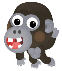 cartoon scene with happy monkey gorilla ape on white background safari illustration for kids