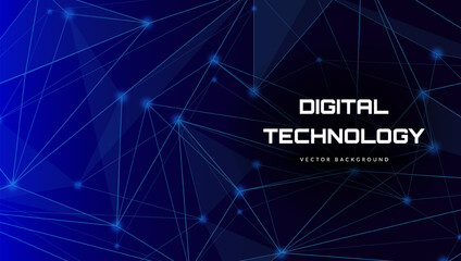 Digital technology banner with connected blue lines. Concept of neural network, AI digital circuit board tech, internet network speed, cyber nano information, big data. Vector abstract background
