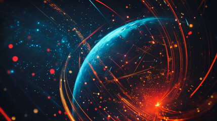 Obraz premium background Innovation network points Earth's surface wave background Abstract digital wave background information technology background The background is the background. gradient wave digital wave ban