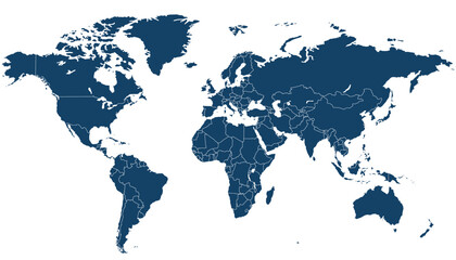 Obraz premium World map. Blue modern vector map. Silhouette map.