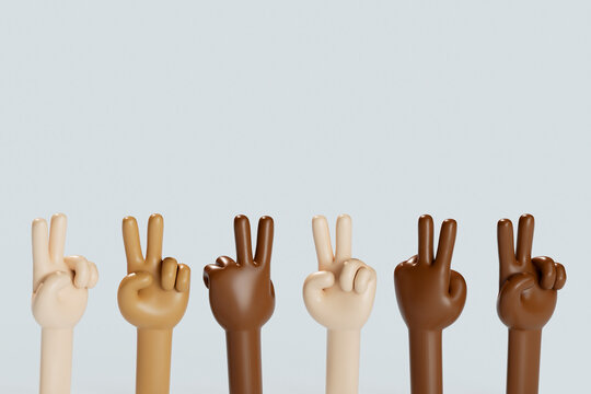 Row of Diverse Peace Sign Hands