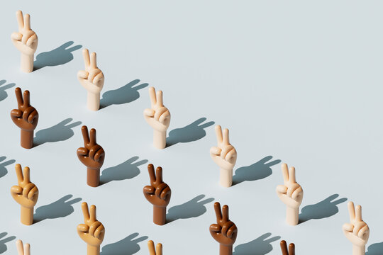 Multicolored Peace Sign Hands in a Diagonal Layout