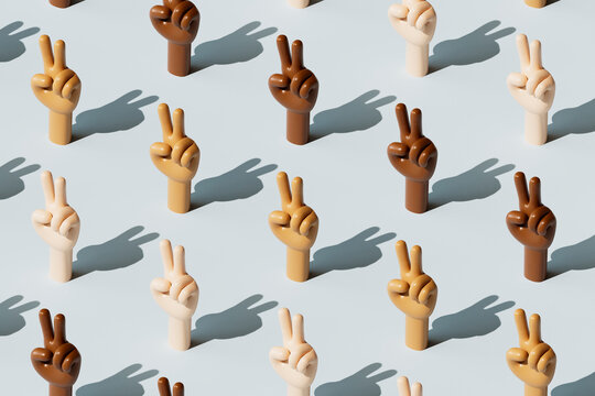 Multicolored Peace Sign Hands on Light Background