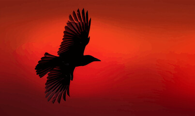 A silhouette vector of a bird in mid-flight.
