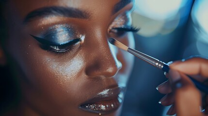 Obraz premium A woman is getting her eyes done with glitter - generative AI