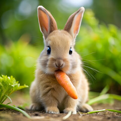 cute baby rabbit nibbling on a carrot