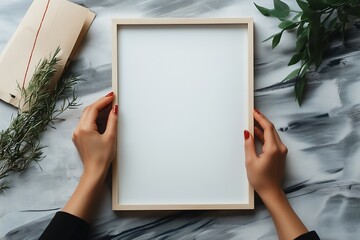 Frame mockup in hands, home interior frame mockup for wall art, poster mockup, print mockup