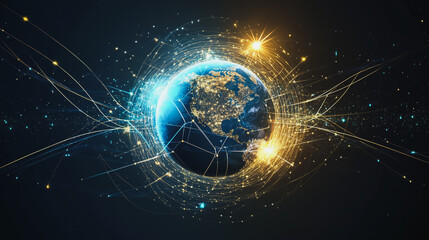 Obraz premium background Innovation network points Earth's surface wave background Abstract digital wave background information technology background The background is the background. gradient wave digital wave ban