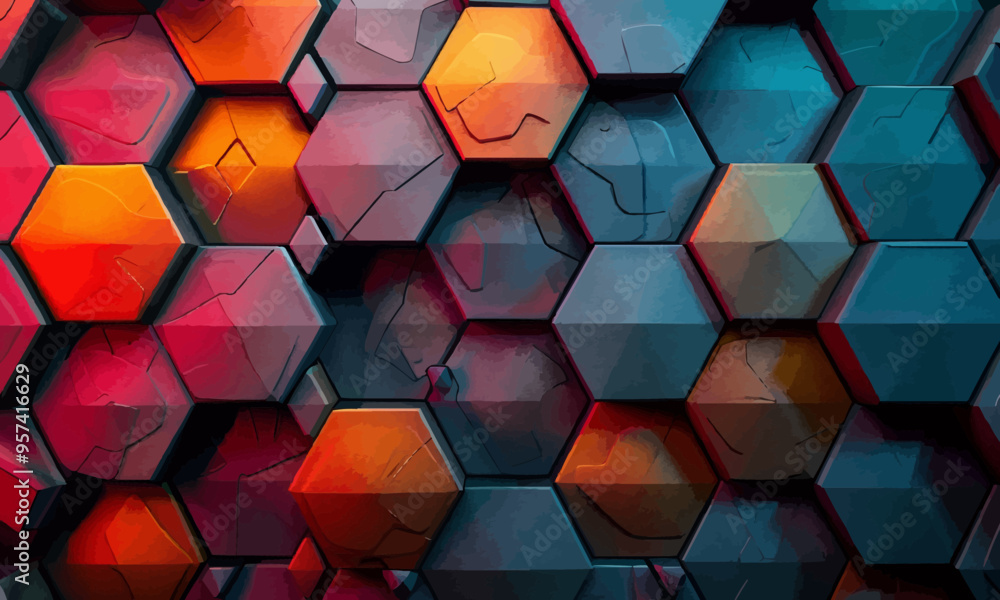 Poster a geometric vector of a hexagon pattern.