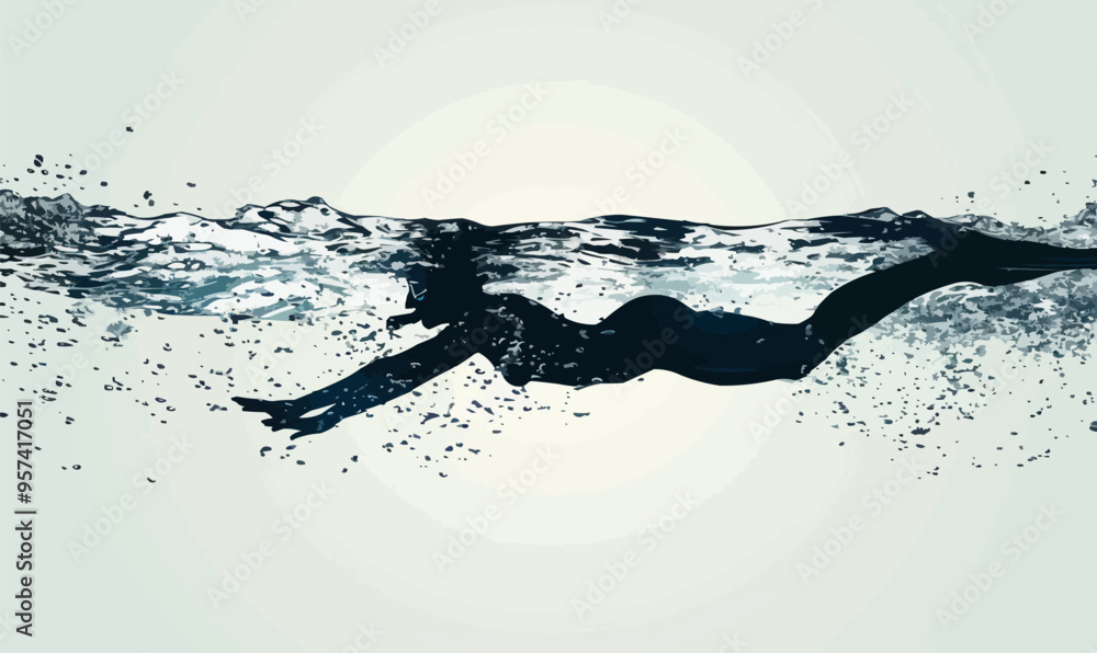 Aufkleber silhouette vector of a swimmer diving into a pool.