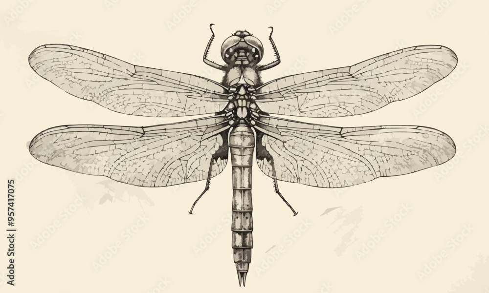 Poster a linear vector of a dragonfly.