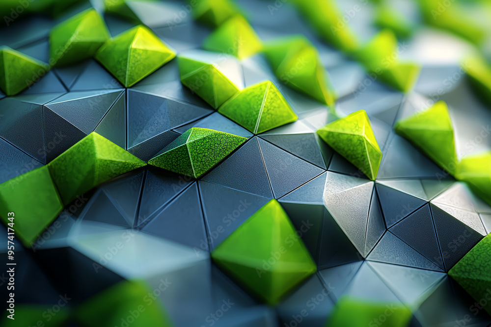 Poster bold, angular shapes in shades of cobalt blue and lime green form a sharp, geometric background. con