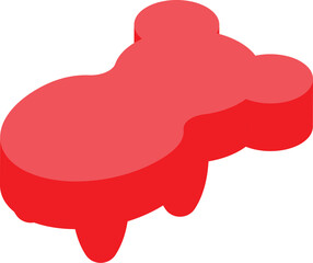 Simple red 3d bear shape lying down, viewed from a high angle on a white background