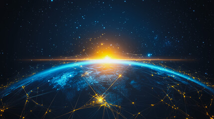 background Innovation network points Earth's surface wave background Abstract digital wave background information technology background The background is the background. gradient wave digital wave ban