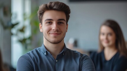 Obraz premium Hombre joven de una empresa startup reunido