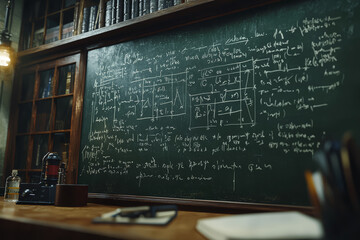 A chalkboard covered in equations, showcasing the complexity and beauty of mathematics. Concept of education. Generative Ai.