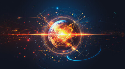 Obraz premium background Innovation network points Earth's surface wave background Abstract digital wave background information technology background The background is the background. gradient wave digital wave ban