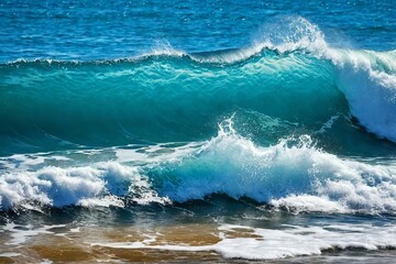 Fototapeta premium A person riding a surfboard on a wave in the ocean, suitable for travel, adventure or sport themes