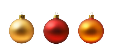 Realistic gold, orange, red Christmas balls isolated on transparent background. PNG image	
