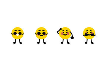Shy emoji face emoticon set. Feeling, mood, emotion, facial expression concept. Flat cartoon character vector design isolated illustration.