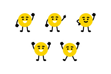 Happy emoji face emoticon set. Feeling, mood, emotion, facial expression concept. Flat cartoon character vector design isolated illustration.