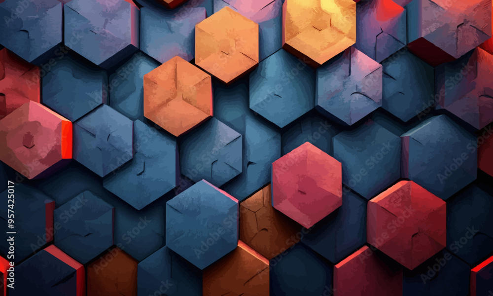 Poster a geometric vector of a hexagon pattern.