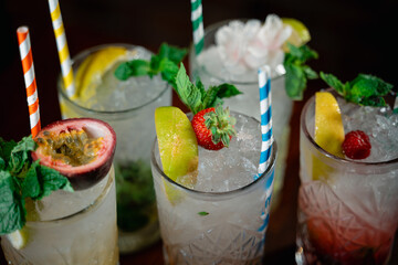 Vibrant Assortment of Mojitos in Various Flavors