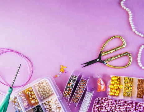 Crafting with Pearls: Flatlay of Beads, Tools, and Wire for Jewelry Making