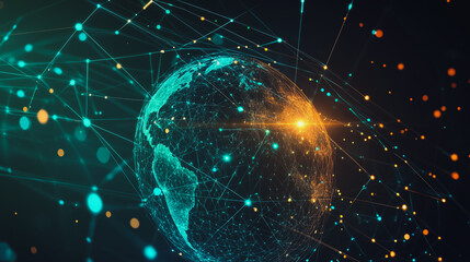 Obraz premium background Innovation network points Earth's surface wave background Abstract digital wave background information technology background The background is the background. gradient wave digital wave ban