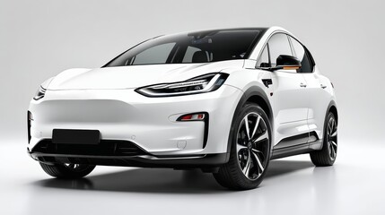 Fototapeta premium White Electric Car on White Background