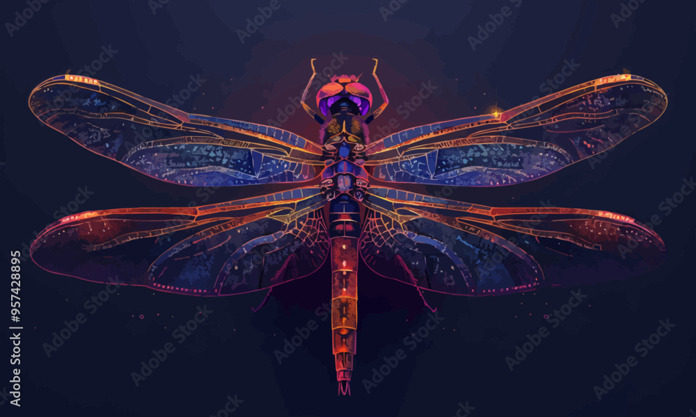 Poster a linear vector of a dragonfly.