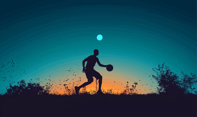 A silhouette vector of a person playing basketball.
