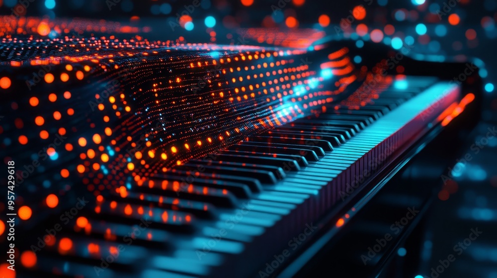 Wall mural A keyboard with a blue and red background