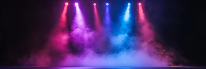 A stage with lights and smoke
