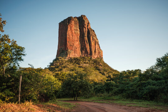 Amazing landscape at sunset with a rock formation