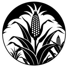 Vintage Cornfield Silhouette Art Vector