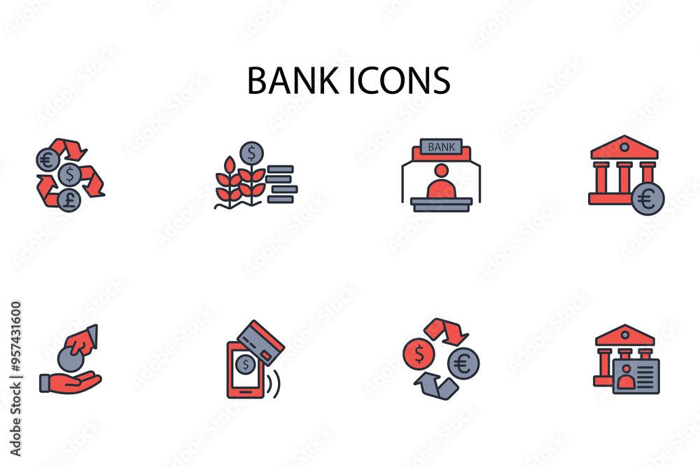 Poster bank icon set.vector.editable stroke.linear style sign for use web design,logo.symbol illustration.