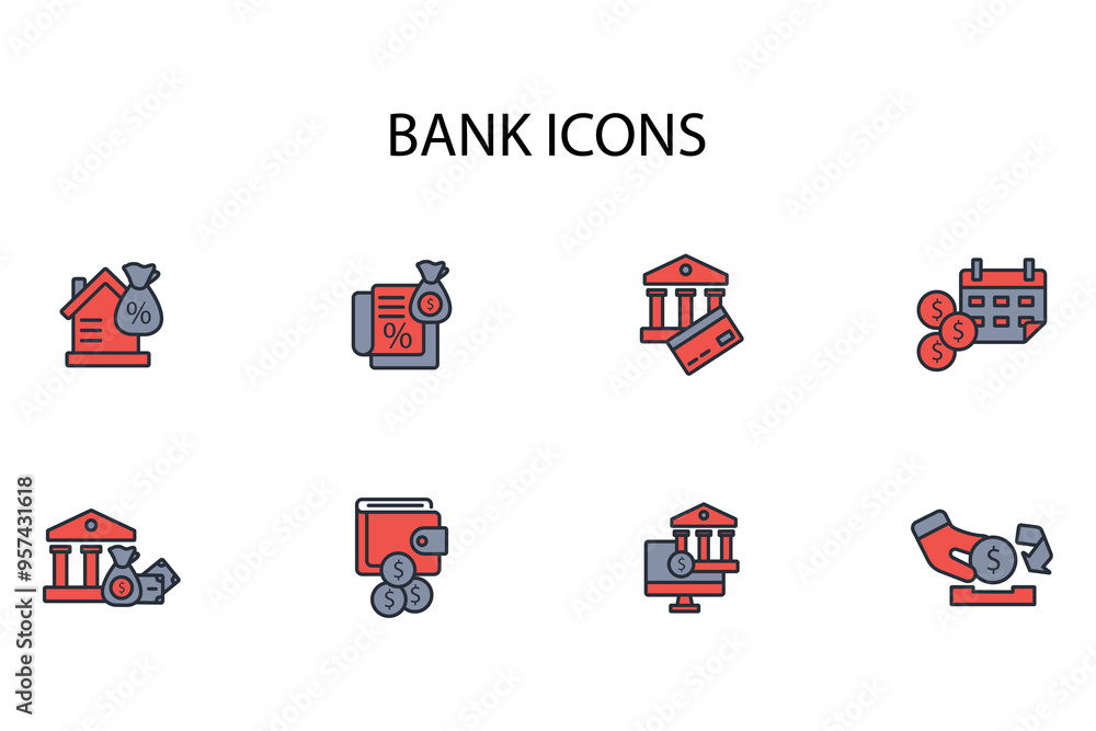 Poster bank icon set.vector.editable stroke.linear style sign for use web design,logo.symbol illustration.