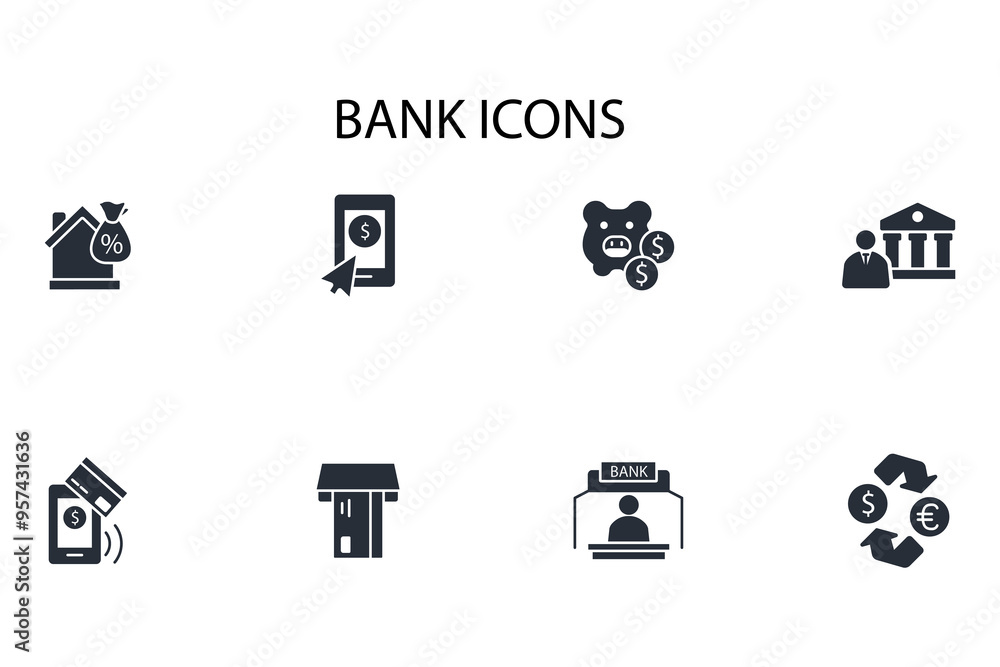 Poster bank icon set.vector.editable stroke.linear style sign for use web design,logo.symbol illustration.