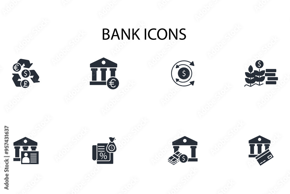 Poster bank icon set.vector.editable stroke.linear style sign for use web design,logo.symbol illustration.