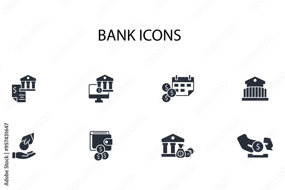 Poster bank icon set.vector.editable stroke.linear style sign for use web design,logo.symbol illustration.