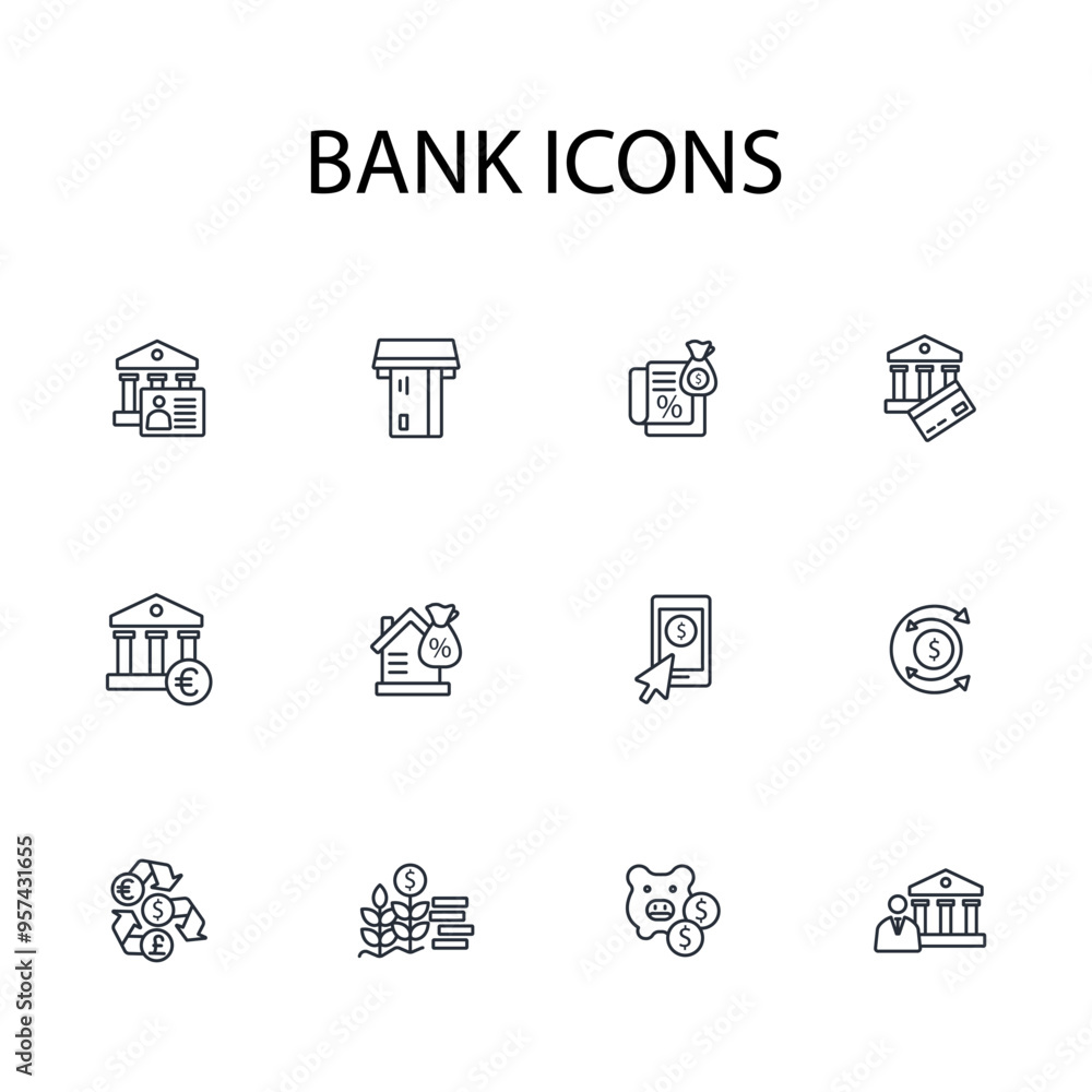 Poster bank icon set.vector.editable stroke.linear style sign for use web design,logo.symbol illustration.
