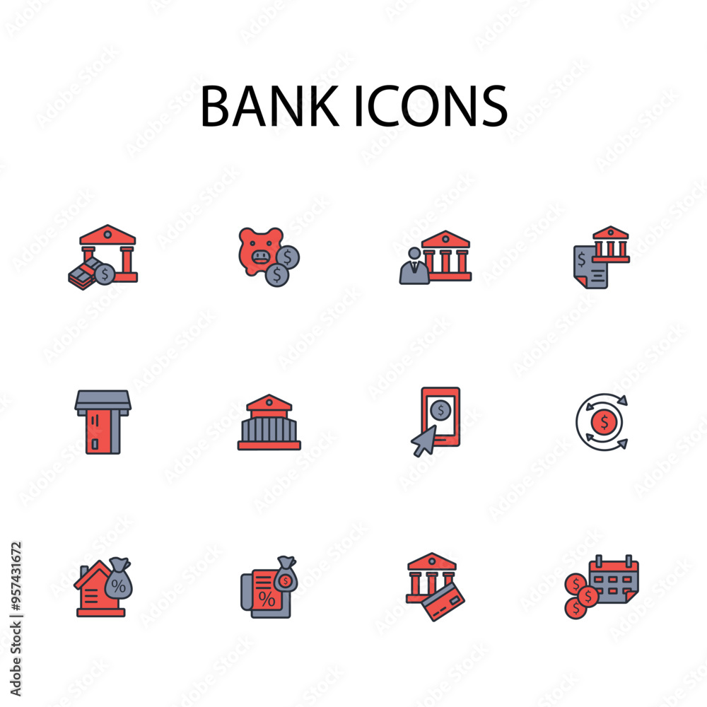 Poster bank icon set.vector.editable stroke.linear style sign for use web design,logo.symbol illustration.