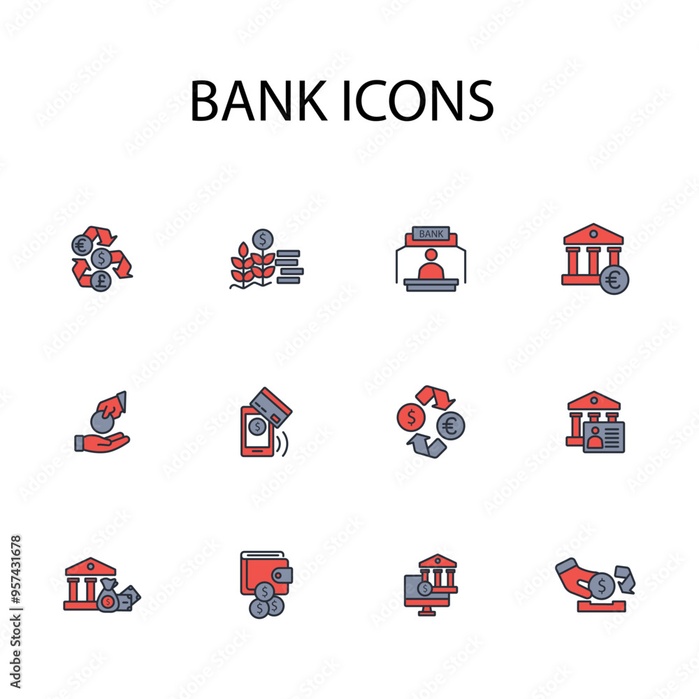 Poster bank icon set.vector.editable stroke.linear style sign for use web design,logo.symbol illustration.