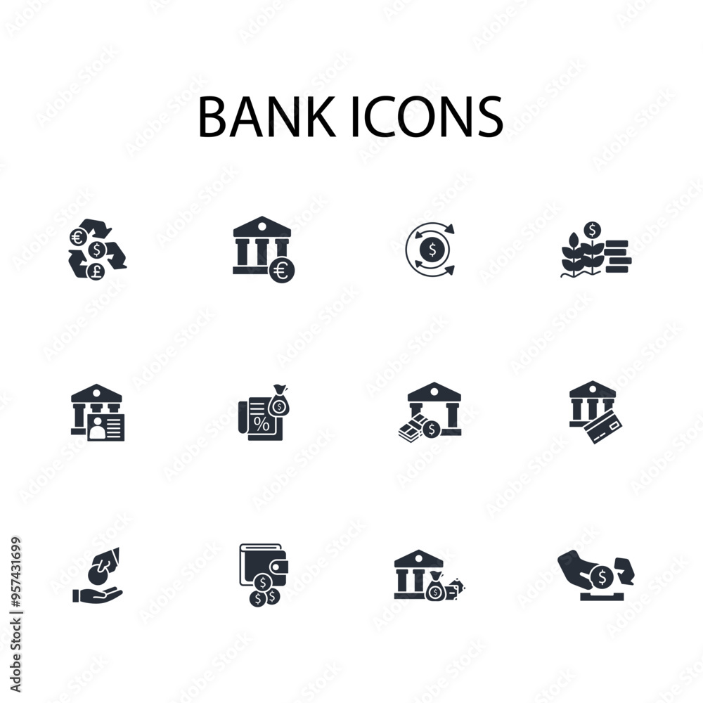 Poster bank icon set.vector.editable stroke.linear style sign for use web design,logo.symbol illustration.
