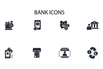 Bank icon set.vector.Editable stroke.linear style sign for use web design,logo.Symbol illustration.